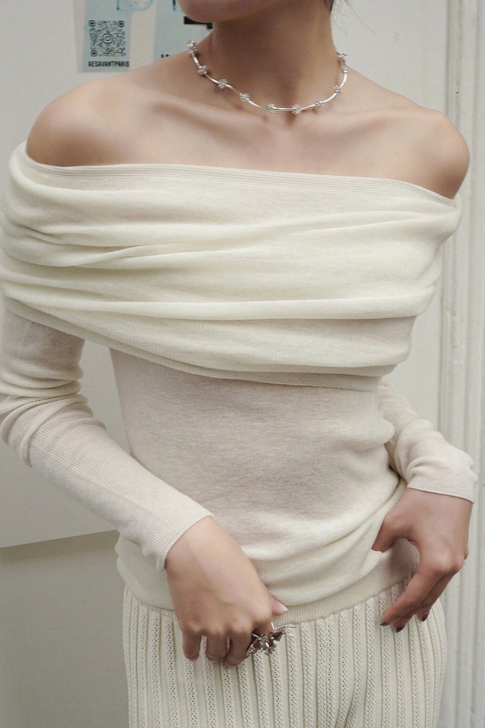 Off Shoulder Wool Knit Sweater