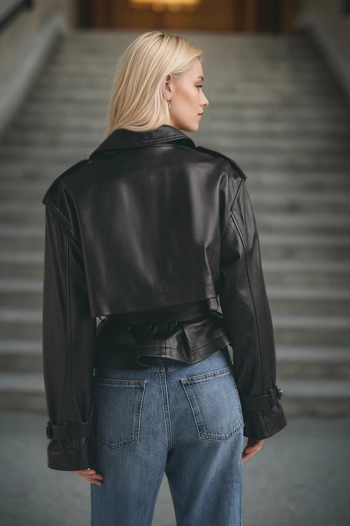 Chic Cropped Leather Coat for Effortless Street Style