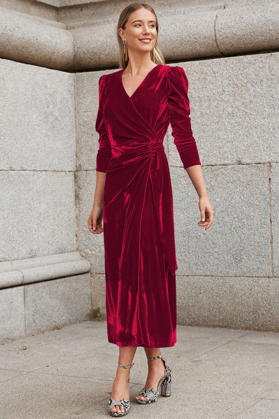 Velvet Long Sleeve Party Dress - Fashionpara