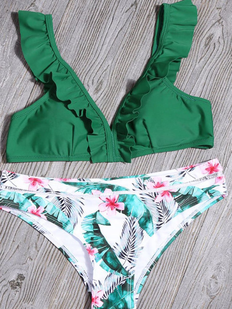 Flounce Design Floral Print Two-piece swimsuit - Fashionpara