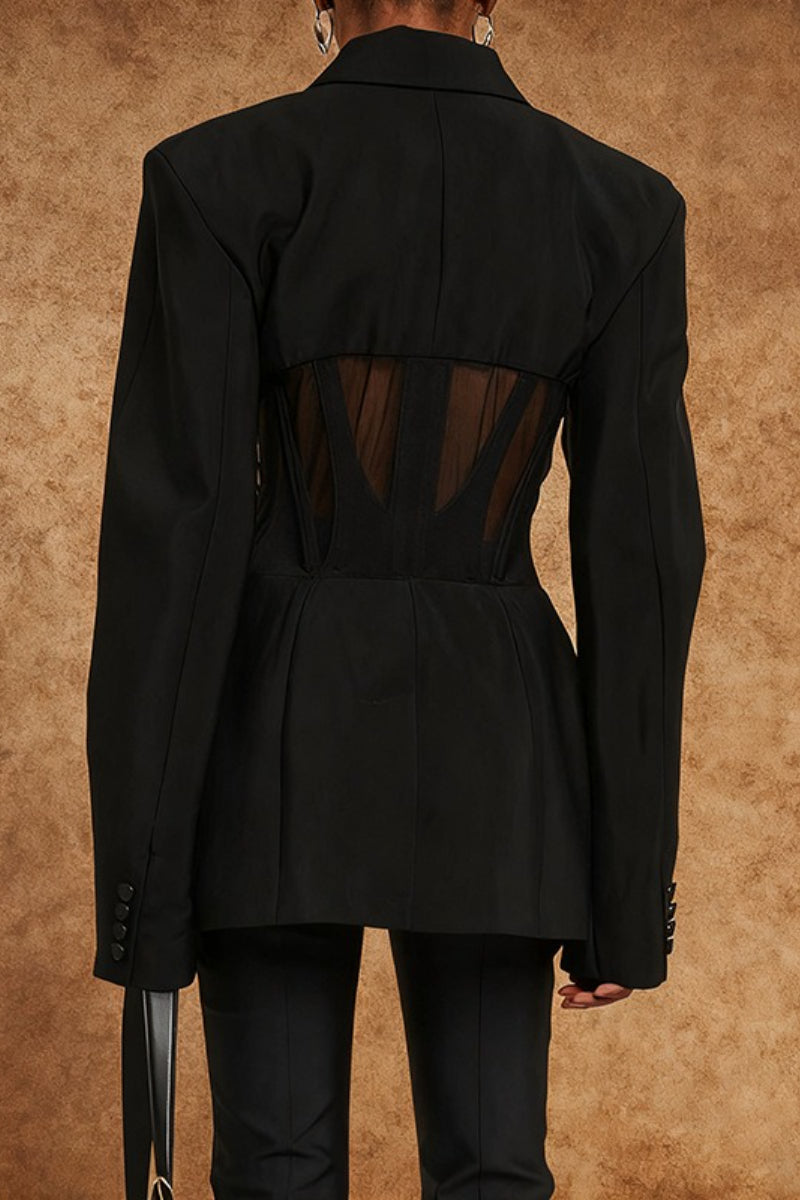 V-neck Sheer Mesh Blazer 4