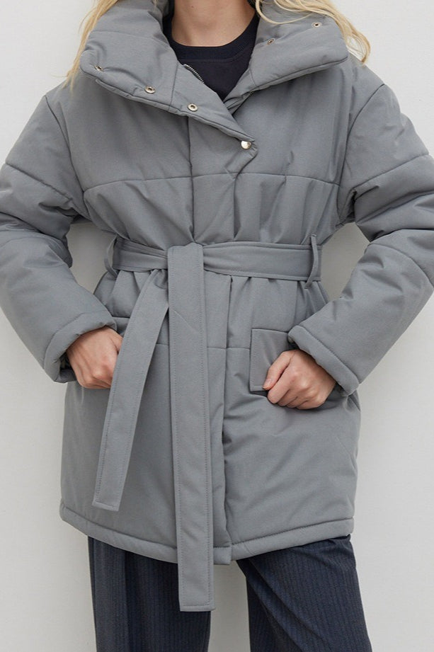 Longline Cotton Tie Waist Puffer Jacket 4