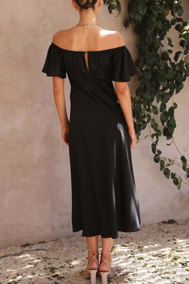 Satin Off Shoulder Sweetheart Ruched Bust Midi Dress - View 7