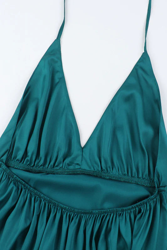 Satin V-Neck Waist-Cinching Split Dress Party Dress
