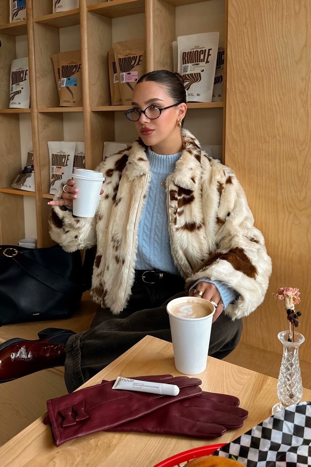 Cow Print Faux Fur Zip Jacket