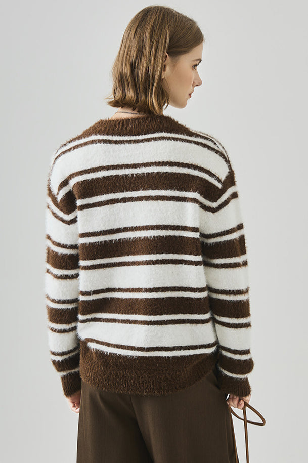 PrincessAce Striped V Neck Long Sleeve Knit Sweater