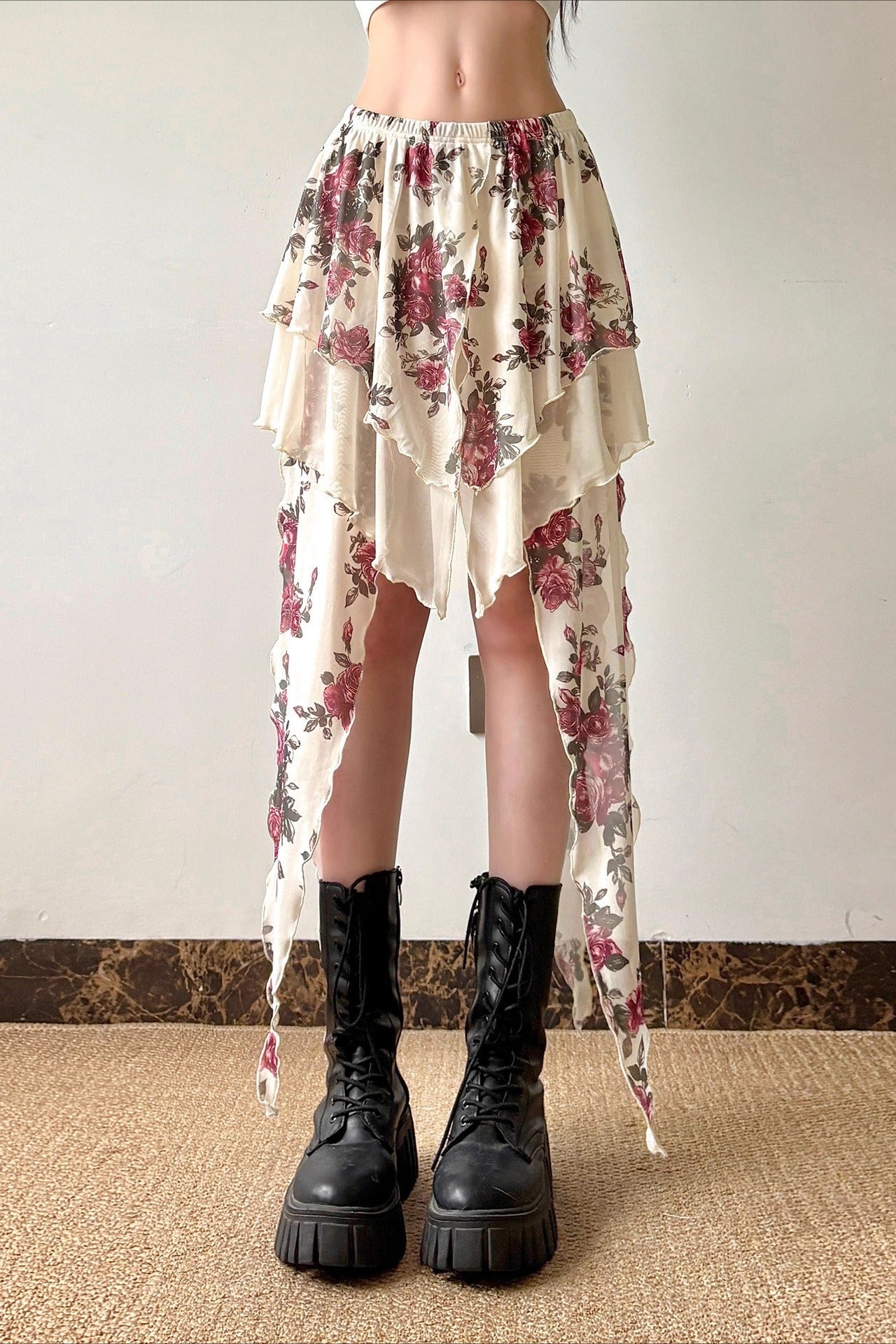 Vintage Floral Asymmetrical Skirt