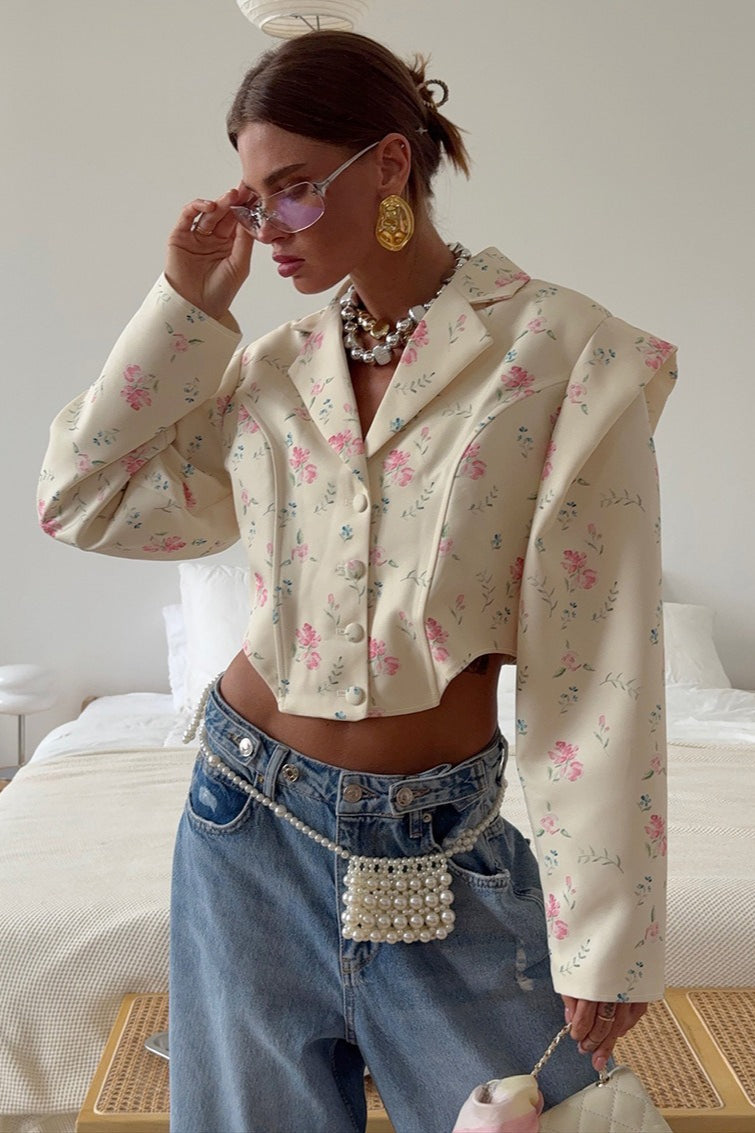 Floral Print Long Sleeve Blazer Coat for Elegant Style