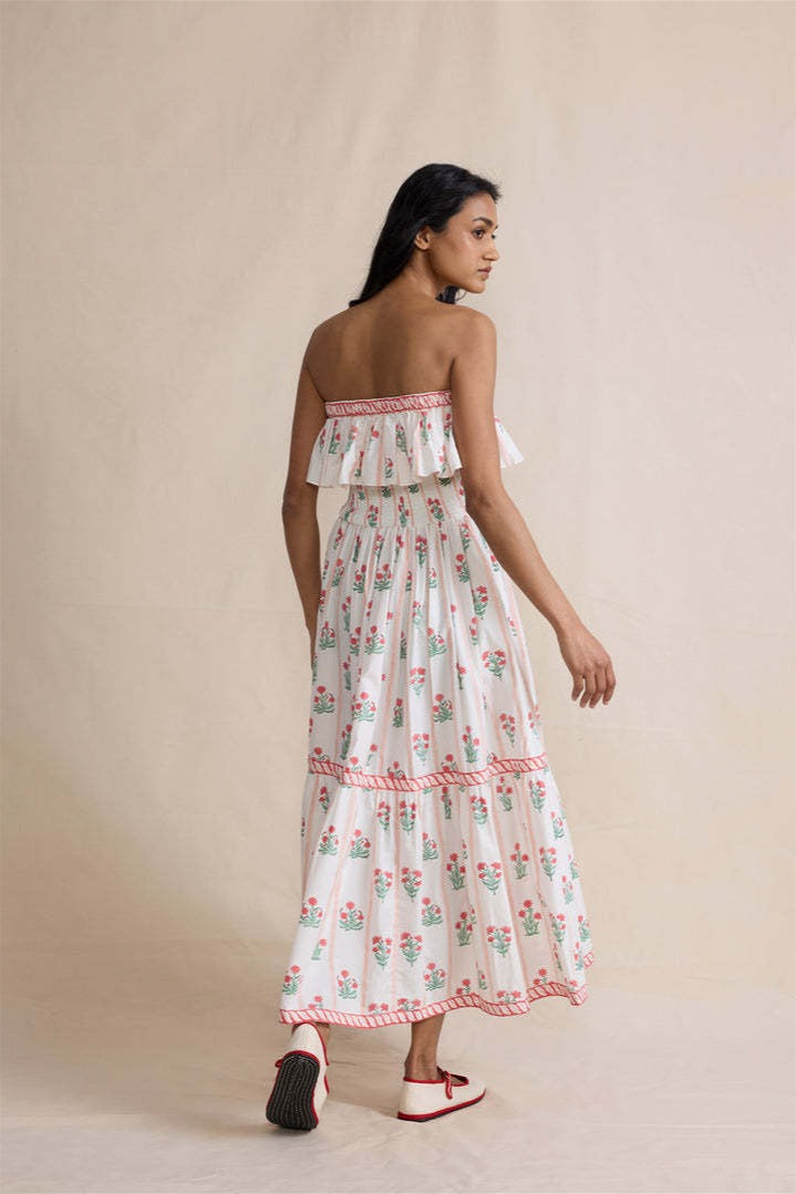 Floral Print Strapless Ruffle Tiered Midi Dress 3