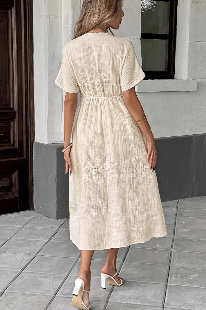 Bohemian Deep V Tie Waist Flowy Boho Dress - Fashionpara