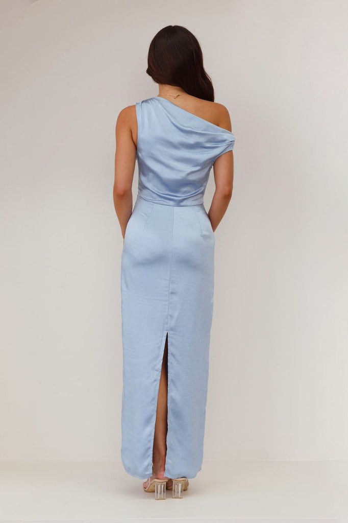 Satin One Shoulder Cowl Neck Maxi Dress - View 3