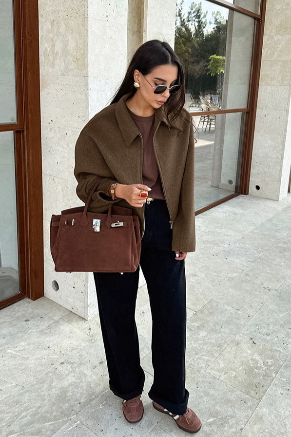 Collared Zip Wool Blend Jacket 4