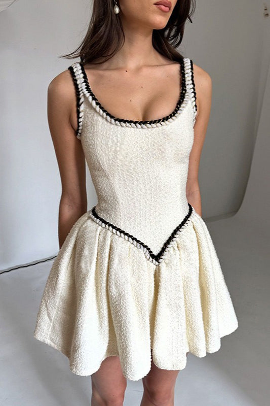 Tweed Contrast Trim Square Neck Flared Mini Dress 4