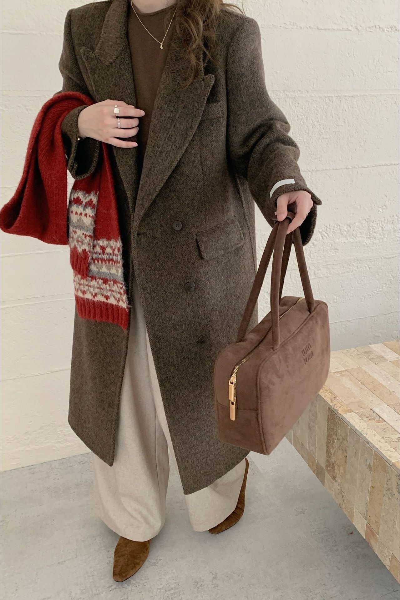 Double-Faced Wool Long Overcoat with Notched Lapel Design