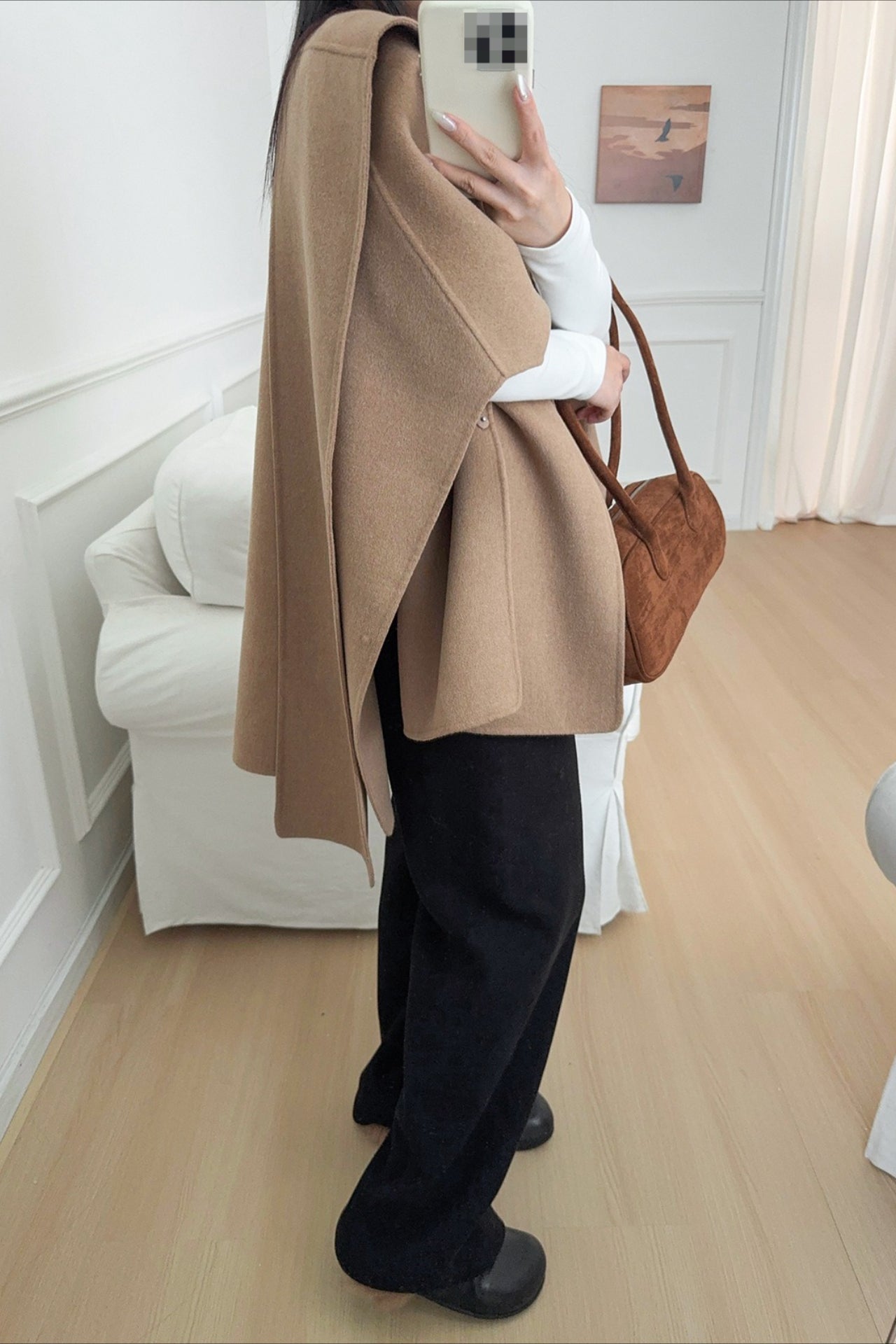 Wool Tencel Solid Scarf Shawl Cape Irregular Coat