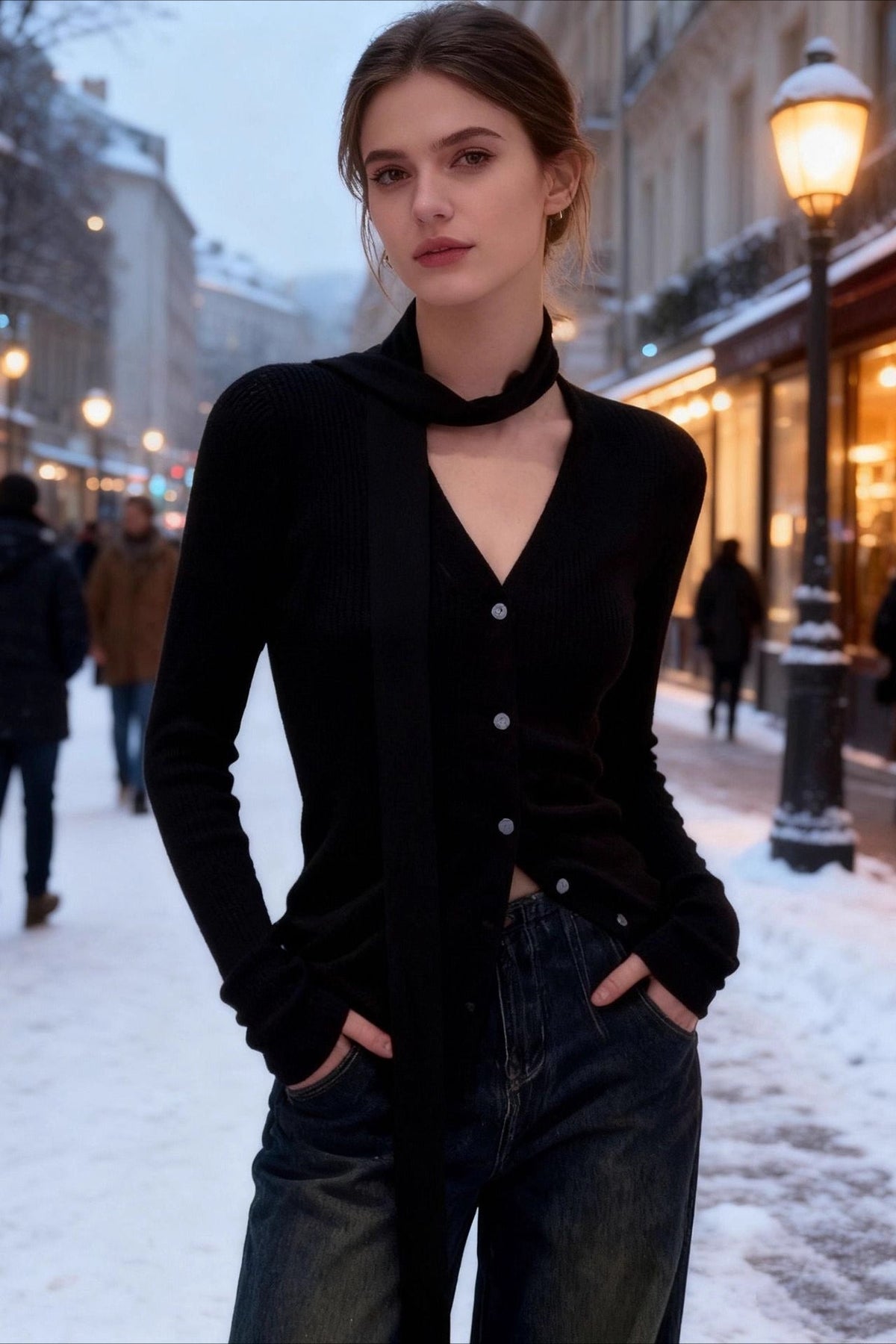 Snood Neck Ribbed Knit Top 3