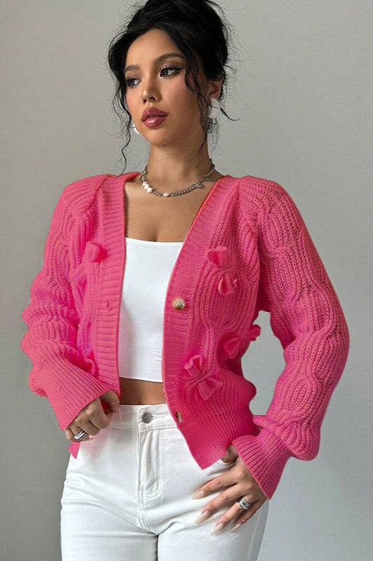 Chic Bow-Knot Long-Sleeve Knit Cardigan for Elegant Style