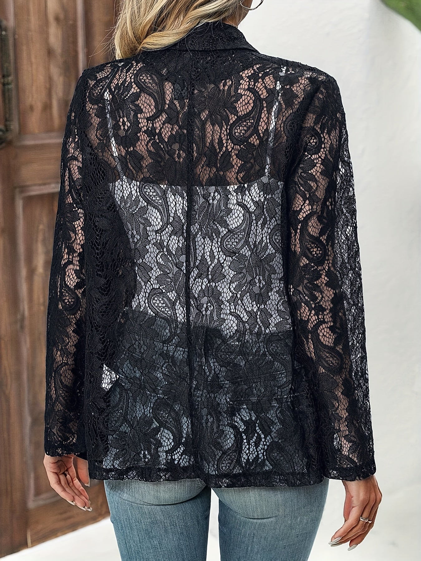 Chic Open Front Floral Lace Blazer for Elegant Styling