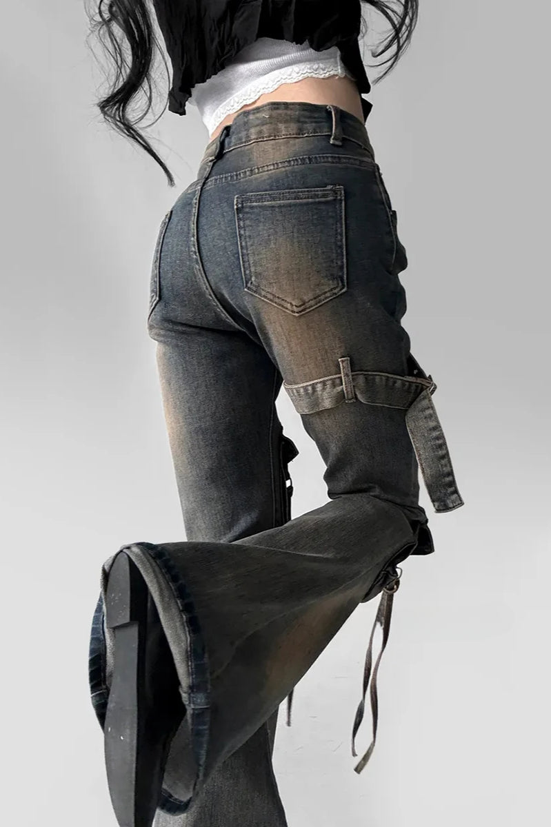 Low Waist Flare Cargo Jeans