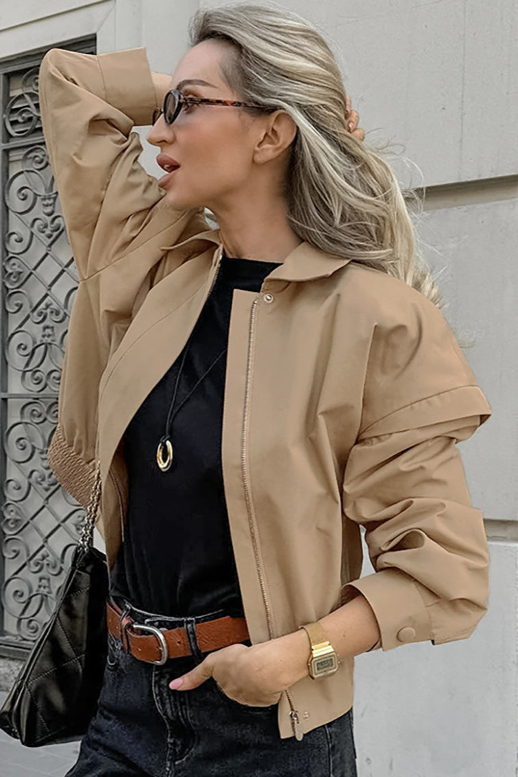 Khaki Biker Loose Fit Coat for Effortless Style and Comfort
