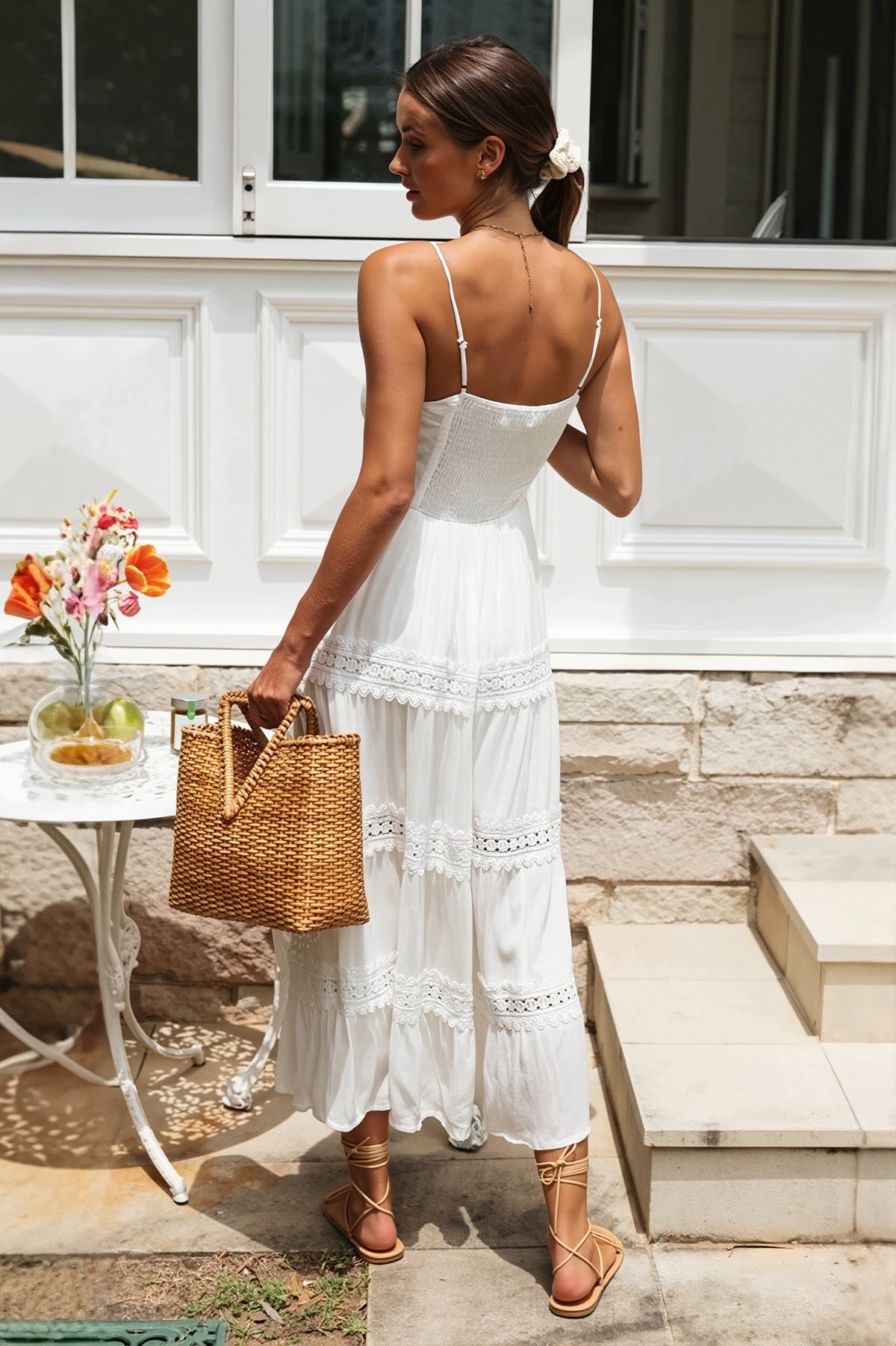 Lace Trim Sweetheart Tiered Flared Maxi Dress 4