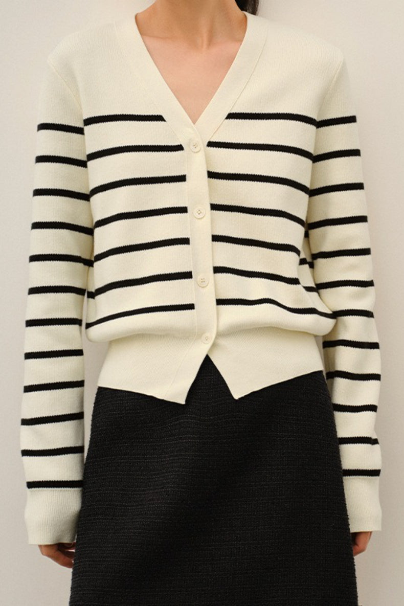 V Neck Stripe Knit Cardigan
