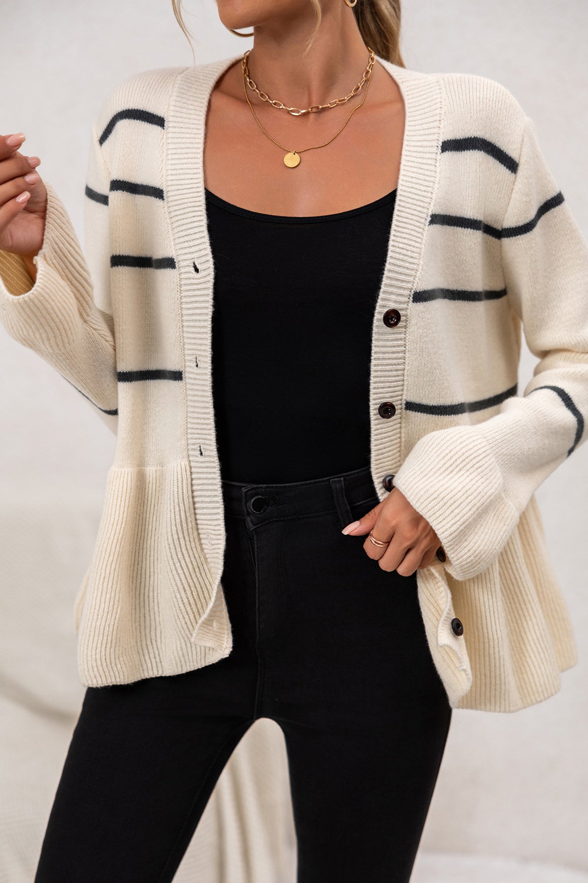 V-Neck Striped Knit Cardigan for Effortless Style and Comfort