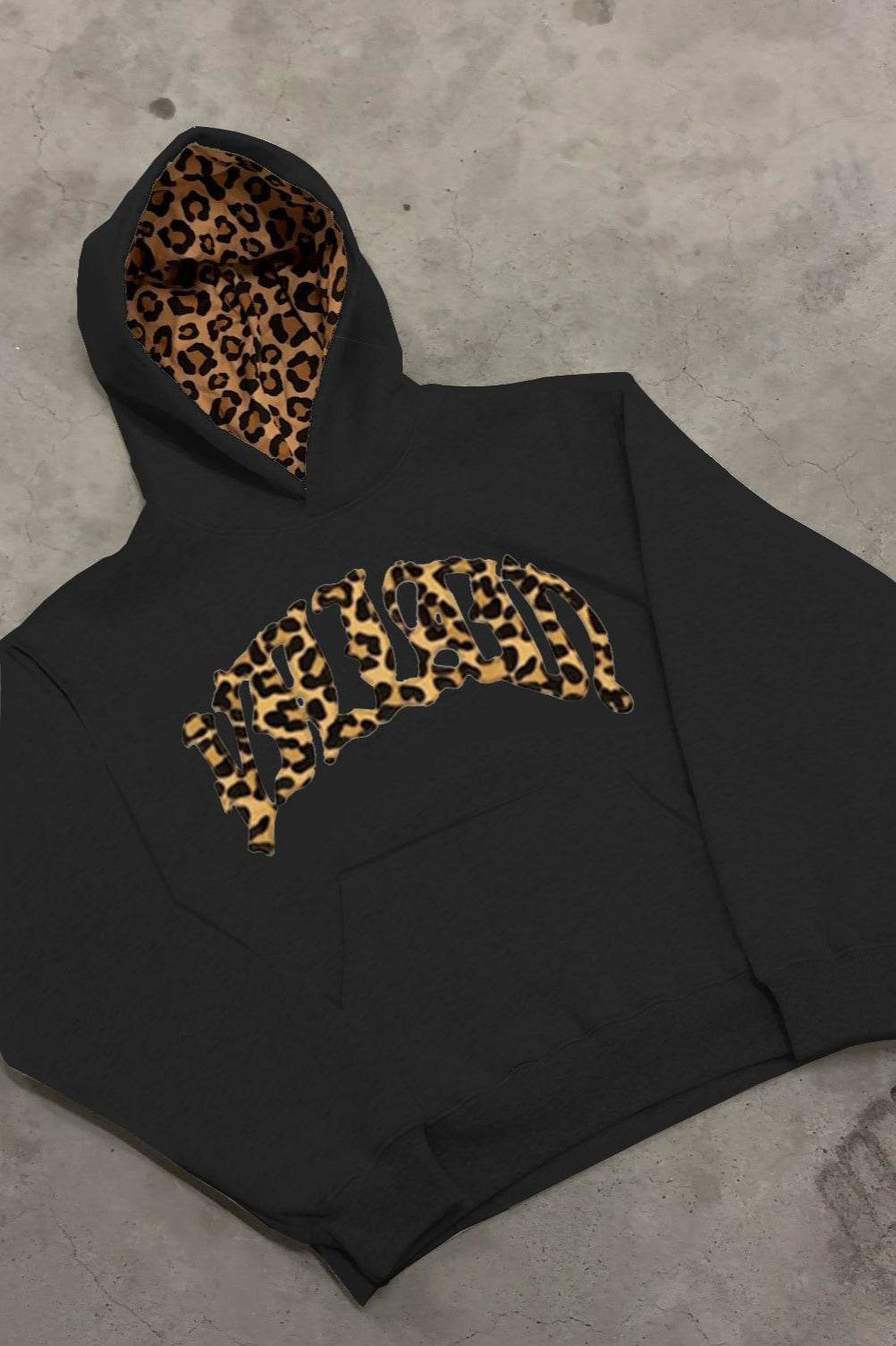 Leopard Lined Embroidered Letter Hoodie