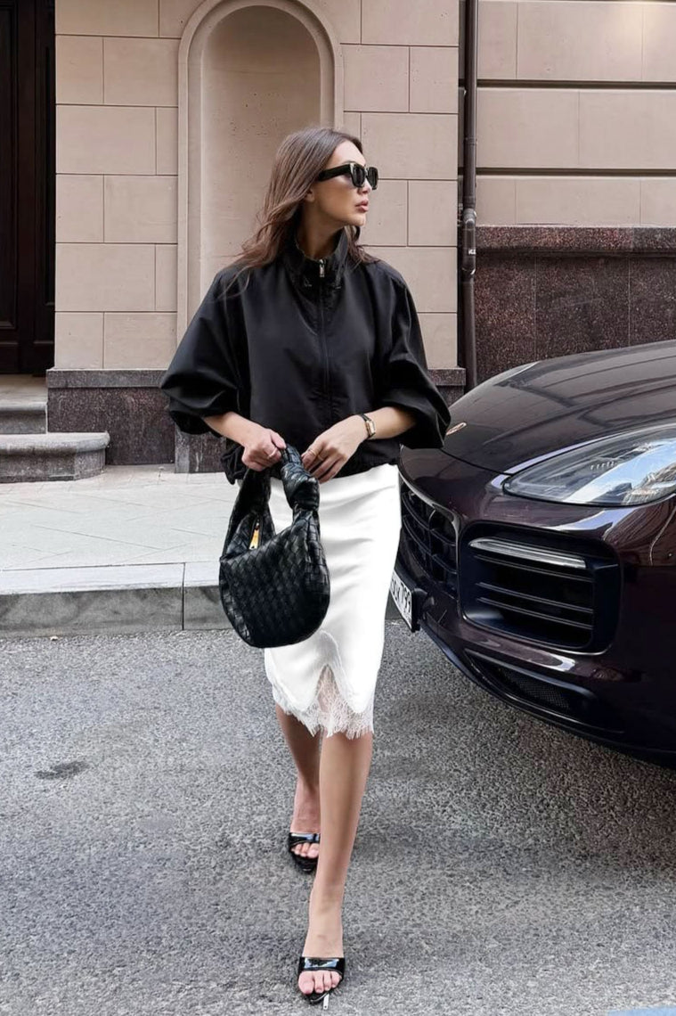 White Lace Hem Midi Skirt