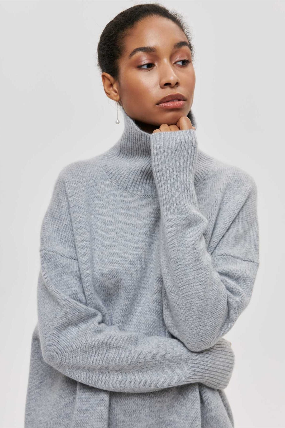 Asymmetric Cape Sleeve Turtleneck Knit Sweater 10