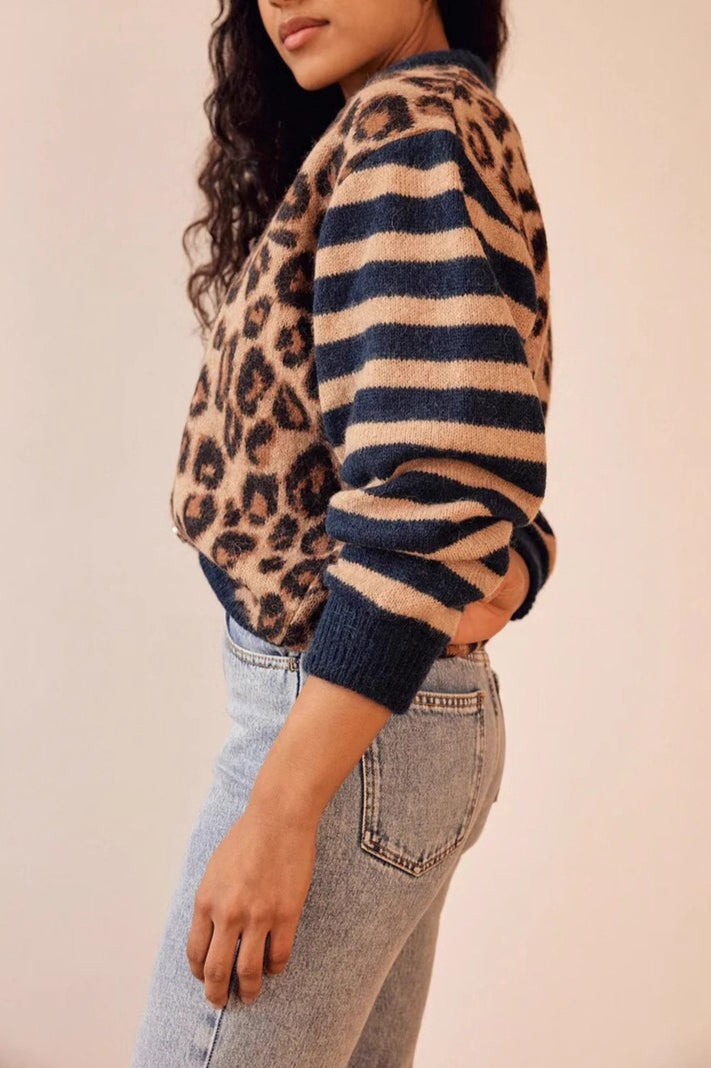 Chic Leopard Print Contrast Cardigan for Effortless Style - Fashionpara