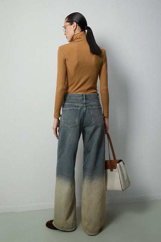 Cashmere Ribbed Turtle Neck Knit Top