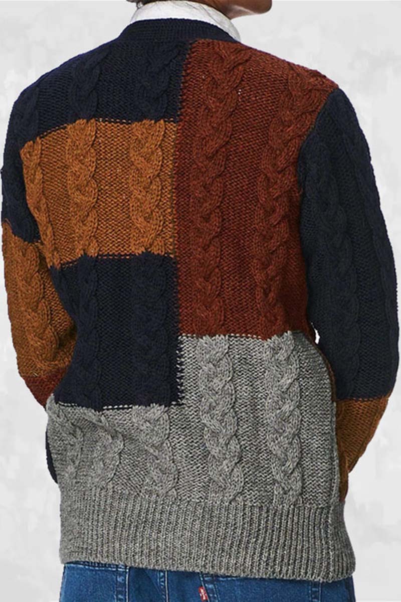 Uniqshe Men's New Patchwork Jumper Knitted Cardigan Jacket  Fashionpara