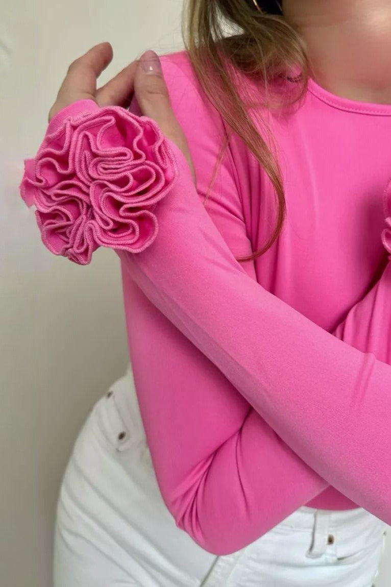 3D Floral Slim-Fit Long Sleeve Blouse