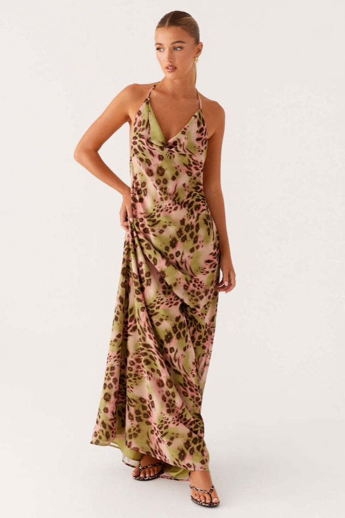 Leopard Print Cowl Neck Slip Maxi Dress 3