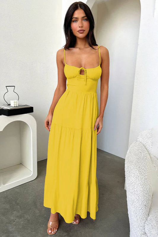 Backless Cami A-Line Dress with Waist Tie Party Dress - Fashionpara