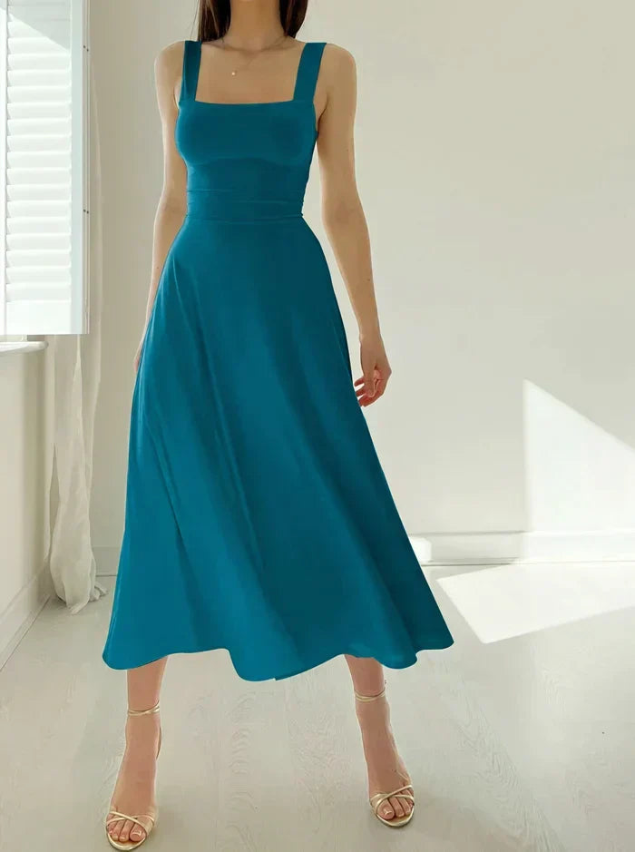 Square Neck Sleeveless Princess Seam A-Line Midi Dress - View 11