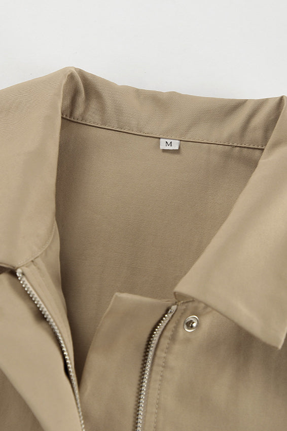 Khaki Biker Loose Fit Coat for Effortless Style and Comfort