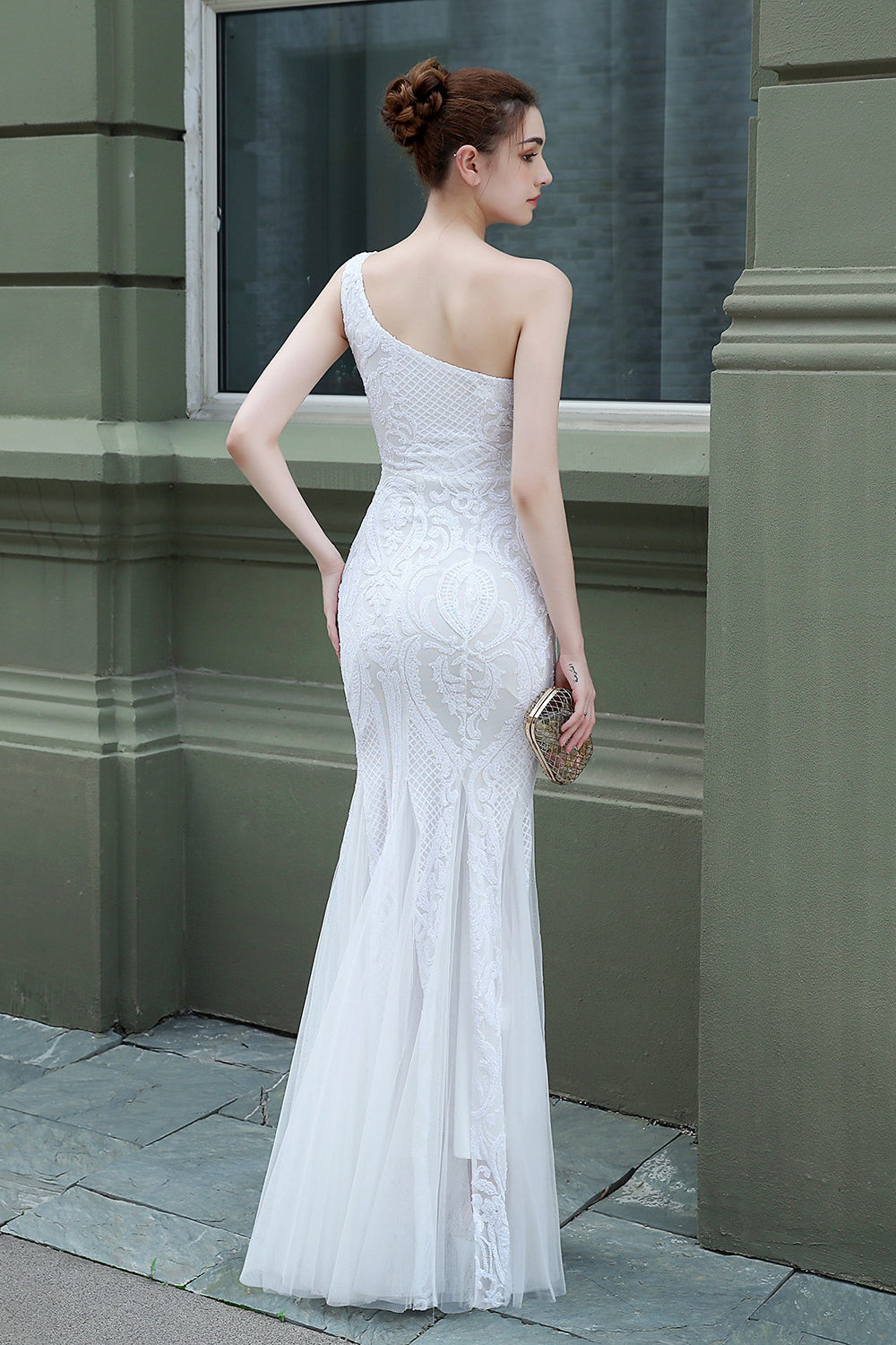 Mermaid One Shoulder Prom Dress with Appliques - Fashionpara