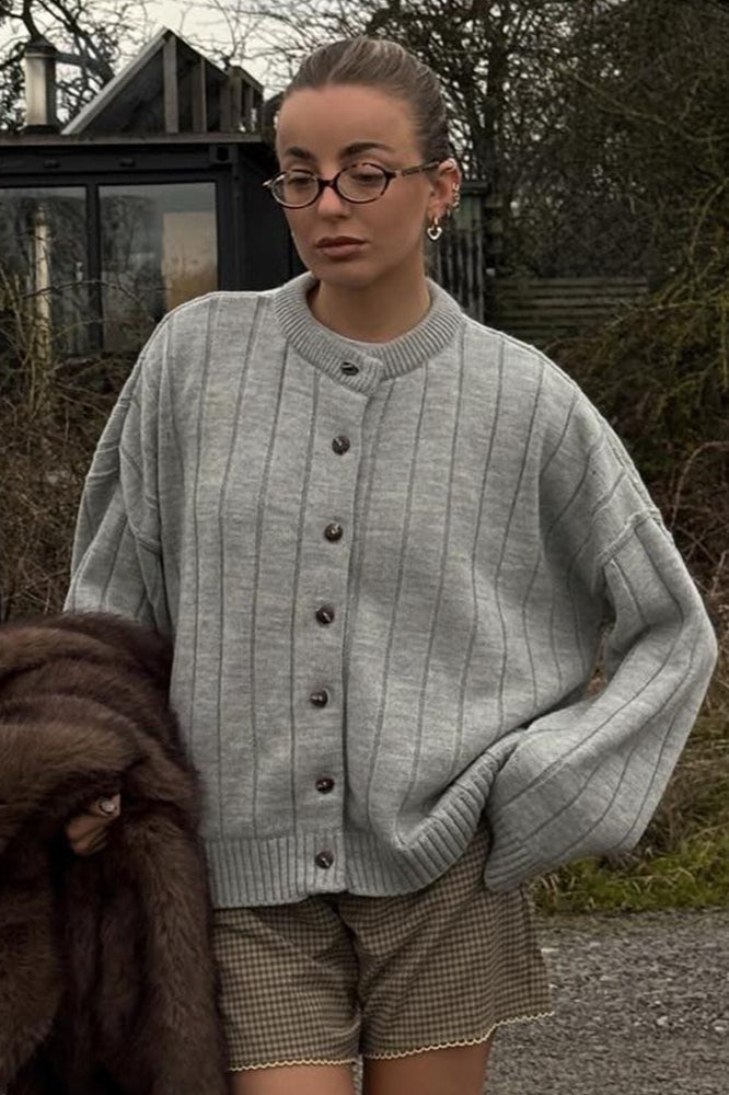 Relaxed Ribbed Button Front Knit Sweater