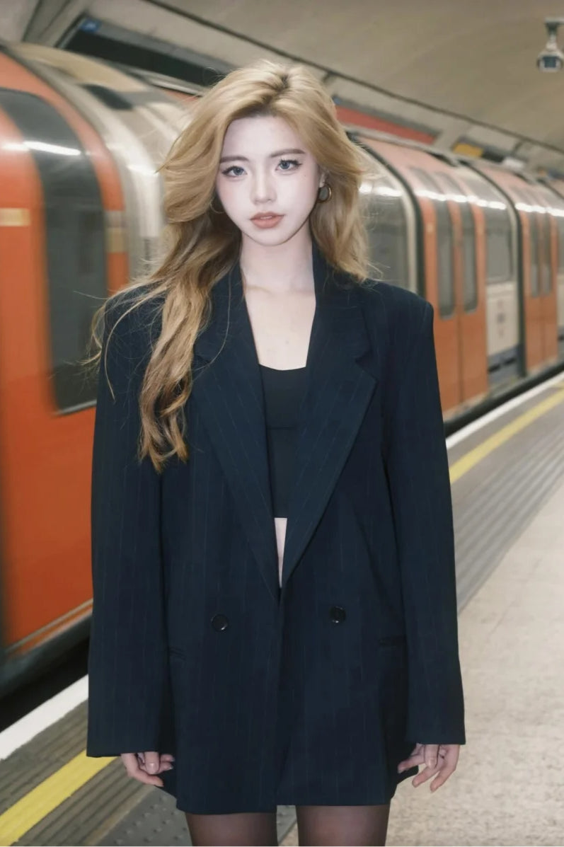 Shoulder-Padded Pinstripe Blazer 3