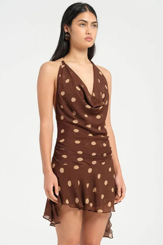 Polka Dot Halter Mini Dress - Fashionpara