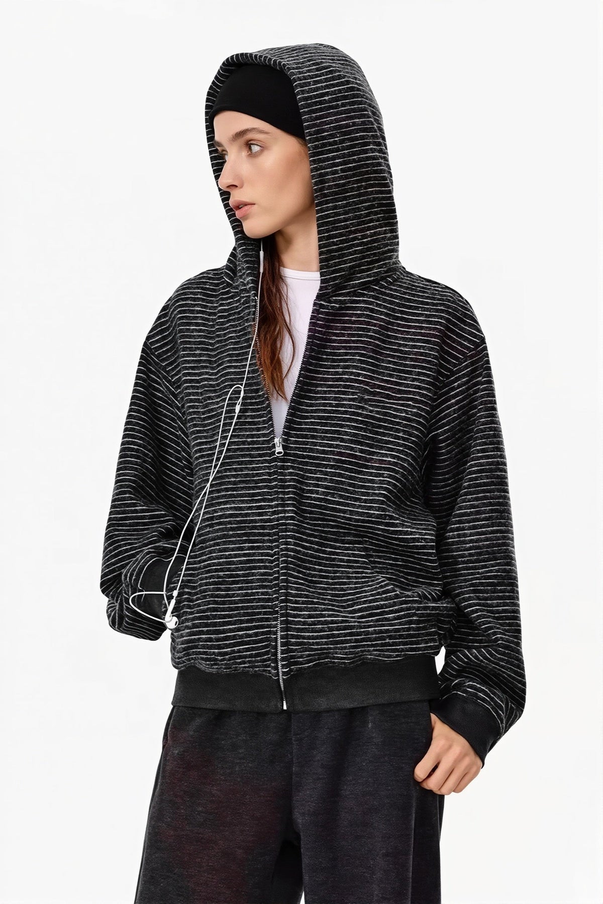 Fluffy Striped Oversize Zip Hoodie 4