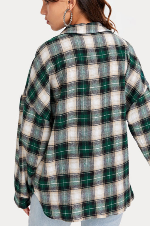 Plaid Stand Collar Button Shirt Blouse - Fashionpara