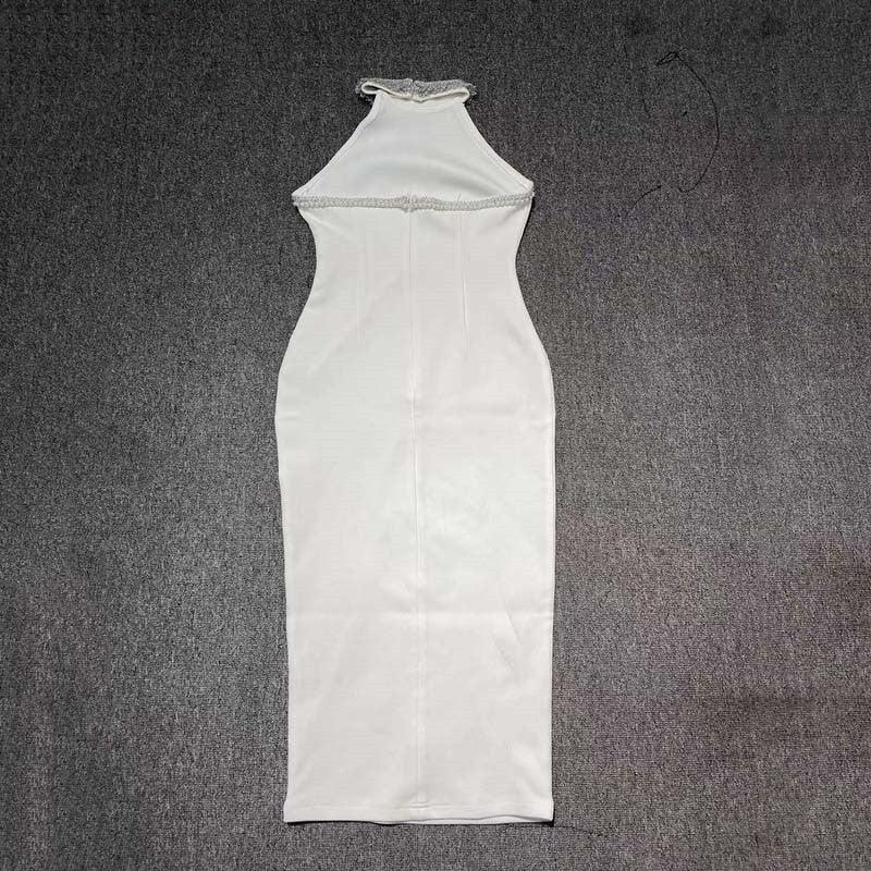 KittenAlarm - Deborah Embellished Glitter Halter Neck Midi Dress