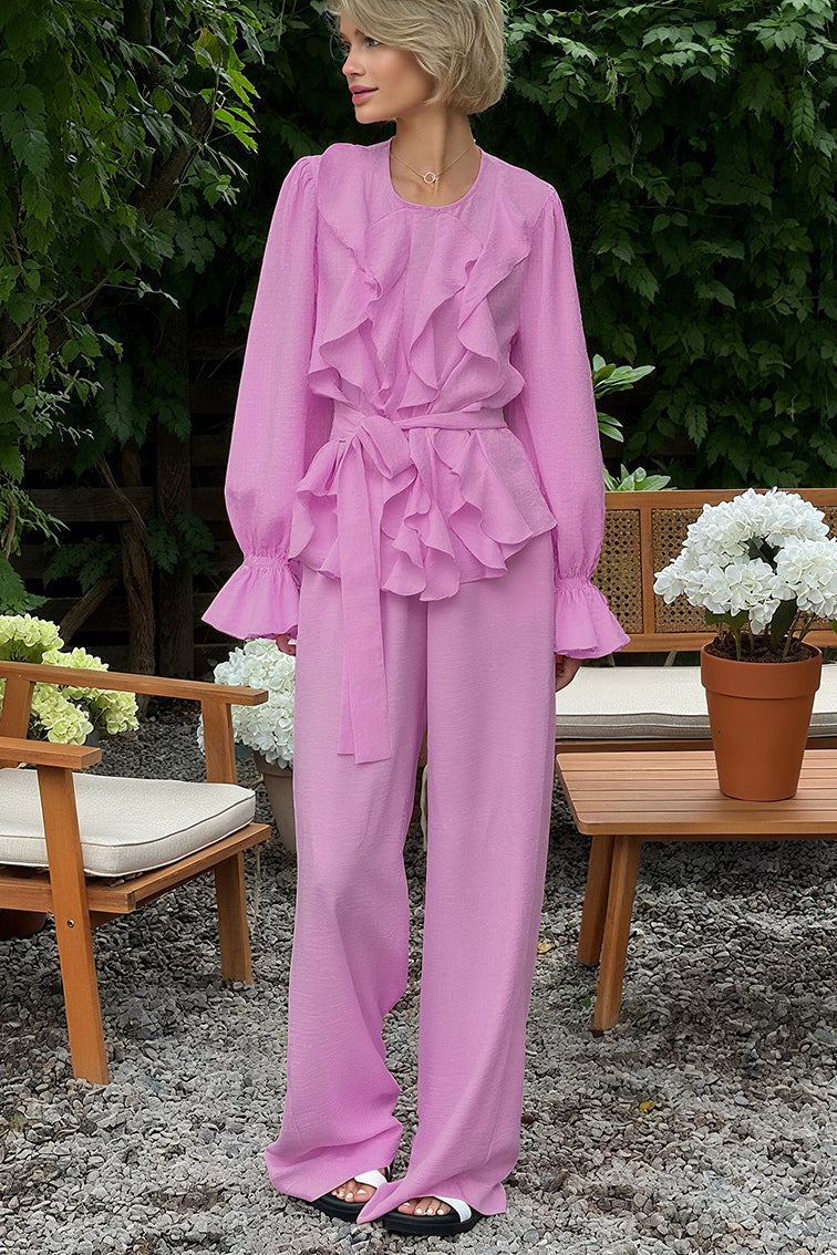 Vintage Bell Sleeve Top and Wide Leg Pants Two Piece Set