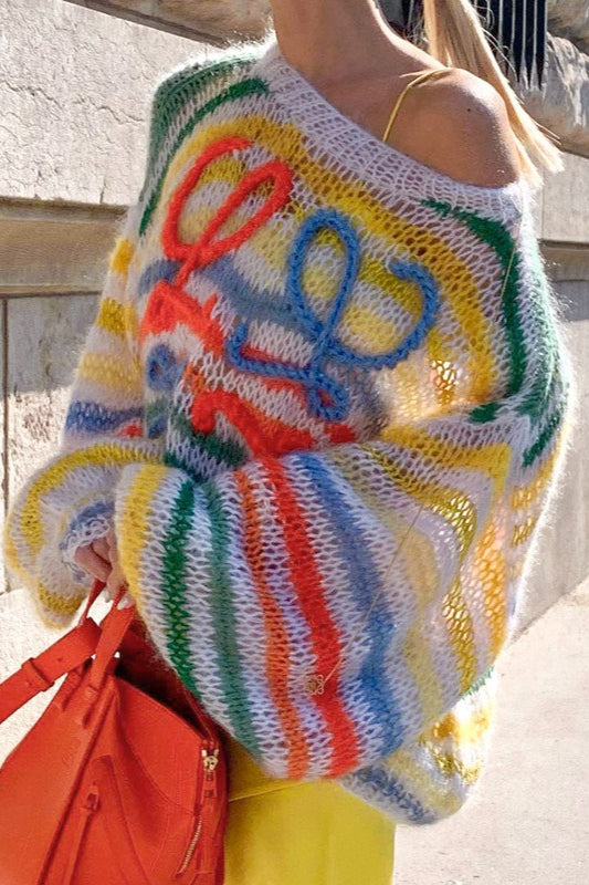 Color Block Striped Pullover Knit Sweater