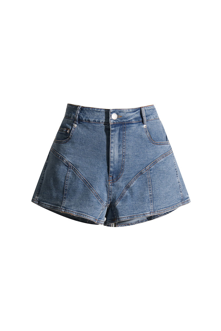 Deconstructed Patch Back Panel High Waist Booty Denim Micro Shorts - Fashionpara
