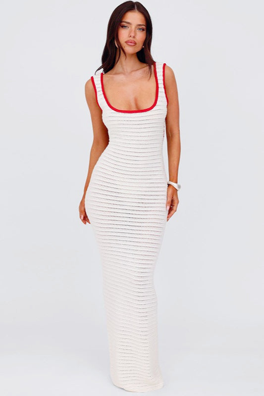 Crochet Knit Scoop Neck Sleeveless Bodycon Maxi Dress 5