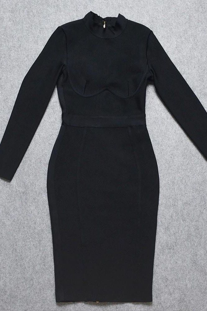 Dee Long Sleeve Bandage Dress - Classic Black - Fashionpara